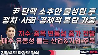 尹 탄핵 소추안 불성립 후 정치·사회·경제적 혼란 가중!지수·종목 변동성 증가 매수 유동성 붙는 산업\u0026기업 주목 #김정수 #마감의정석 #투자전략