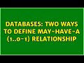 Databases: Two ways to define may-have-a (1..0-1) relationship (2 Solutions!!)