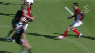 Liam Underwood gets clobbered by Tim Bateman