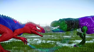 Spider-man Indominus Rex Takes on She-Hulk Rexy in EPIC Dinosaurs Battle