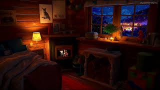 Embrace Tranquility: Escape Insomnia in a Cozy Cabin with a Soothing Blizzard and Fireplace.