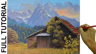 Acrylic Landscape Painting Tutorial / Mountain Hut / JMLisondra - First Live Stream