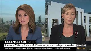 Senator Larissa Waters talking Greens leadership on ABC Afternoon Live