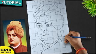 How to draw Swami vivekananda,  Swami vivekananda drawing, How to make grid on mobile,