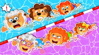 LionET | Pink vs Blue Challenge in a Swim Race  | Cartoon for Kids