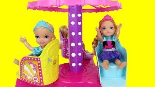 Amusement Park ! Elsa and Anna toddlers have fun - Merry-go-round - Fair -Food