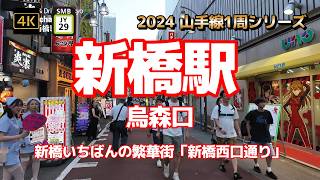 4K【新橋駅③烏森口 新橋いちばんの繁華街「新橋西口通り」と激安飲み屋街】【2024山手線1周シリーズJY29】【ナースの呼び込み】【行列つけ麺「麺屋 周郷」】#山の手線#山手線