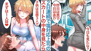 【漫画】出勤中の電車で塩対応のクール女上司のスカートの中が二日連続で見えて隠したら結婚を迫られた。実は敵対していた元最恐レディース総長で同棲後に甘えん坊になるが秘密がバレそうになり【恋愛マンガ動画】