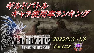 ギルドバトルキャラ使用率ランキング2025/1/3～1/9【FFBE幻影戦争】