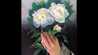 Painting roses for fun and art therapy. Free tutorial demonstration in acrylic paints for beginners.