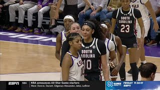 👀 Angel Reese, Cardoso STARE DOWN Each Other After Blocked Shots! #1 South Carolina vs #9 LSU Tigers