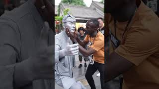 This Foreigner Thought The Silver Man Statue Was Fake 😂#silverman #funny #cute #performance