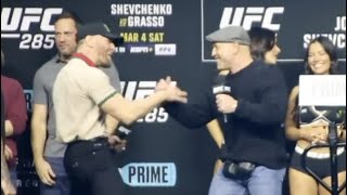 Joe Rogan Shaking Conor McGregor's Hand at UFC 285 Weigh In