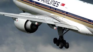 Singapore Airlines 777-300ER 9V-SWA Hard Landing and Departure with ATC \u0026 Vortex