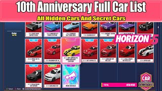 Forza Horizon 5 10th Anniversary Full Car List - all Hidden cars and Secret cars