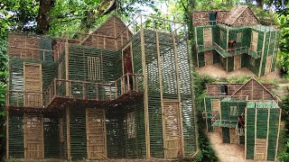 Build The Most Creative Three Floor Villa In The Forest By Using Small Wood And Bamboo 100%