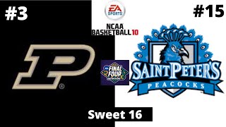 Sweet 16 - #3 Purdue vs #15 Saint Peter’s - NCAA Basketball 10 Simulation!