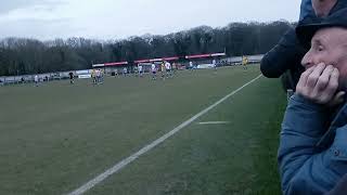 Runcorn Linnets vs Wythenshawe 21/12/2024. Ryan Brooke goes close again after a cross from Luke Wall