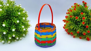 Colored Paper Basket Crafts | Beautiful Flower Basket Making Tutorial | Easy Handmade Paper Craft