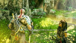 Freya asks Mimir how it felt when Kratos cut his head off - God of War Ragnarok