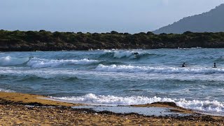 Lagouvardos Beach Surfing Time🏄‍♂️Large Waves With Beautiful Sound, No Music.