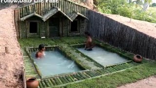 មានគំនិតច្នៃប្រឌិតមែនAwesome! Two man Build House Under The Wood roots and Add Two Swimming Pool