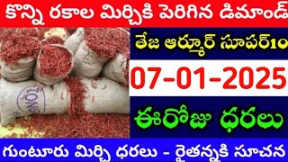 07-01-2025 గుంటూరు మిర్చి మార్కేట్ ధర || Today #MirchiRates In market ||  Mirchi Rate Increase ??