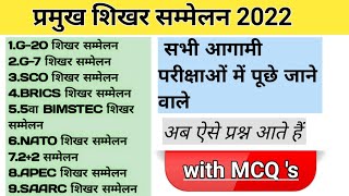अंतर्राष्ट्रीय शिखर सम्मेलन 2022 |  Summit and Conference 2022 | sammelan 2022 with MCQ |