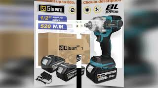 Gisam 520N.M Brushless Electric Impact Wrench Cordless Electric Wrench 1/2 inch for Makita 18V Ba