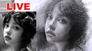 Steps for drawing a Live Portrait with Charcoal - Draw along with me