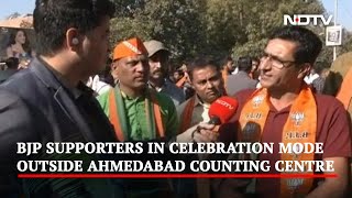 Gujarat Election Results | BJP Supporters In Celebration Mode Outside Ahmedabad Counting Centre