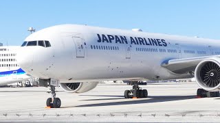 目の前にいます、天空橋駅近く。JAL BOEING 777-300  羽田空港