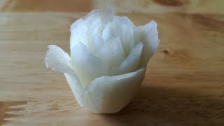 Most Satisfying Carving White Radish To White Rose Flower | radish garnish ideas