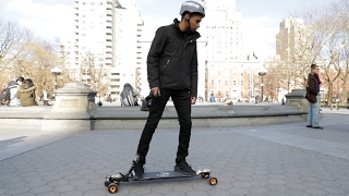 Riding Evolve's electric skateboard