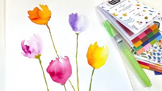 How to Paint Easy Colorful Watercolor Tulips - Quick Greetings Card Idea - Waterbrush Tutorial