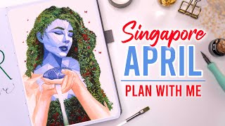 APRIL 2023 PLAN WITH ME | Art + Travel Journal Setup☀️ | 🌴 SINGAPORE theme plus May country choices