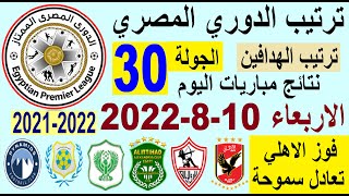ترتيب الدوري المصري وترتيب الهدافين ونتائج مباريات اليوم الاربعاء 10-8-2022 من الجولة 30