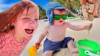 🏝️ FAMiLY BEACH ROUTiNE 🏝️ Sand Castles & Swimming with Adley! Niko finds hidden buried treasure!