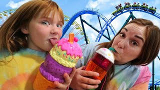 RAiNBOW Fun Land with MOM!!  Riding a Rollercoaster and Exploring new tiny Amusement Parks!