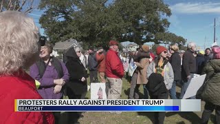 More than 100 people gather in Beaufort to protest Trump presidency