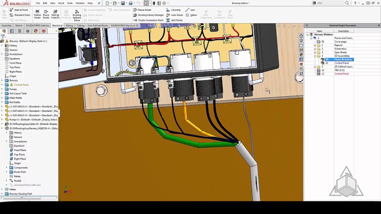 SOLIDWORKS Electrical Routing: Microbrew Example - YouTube