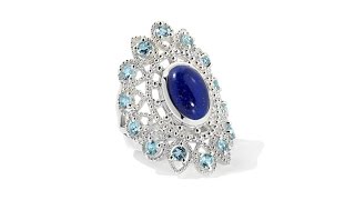 Himalayan Gems Lapis and Blue Topaz Sterling Silver Ring