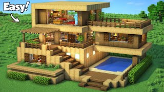 Minecraft: How to Build a Survival Wooden House Tutorial (Easy) #2 - Interior in Description!