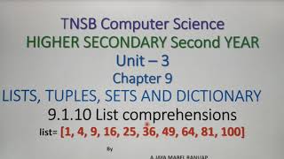 List Comprehension in Python, - Syntax, Part 8, in Tamil, Chapter 9, Unit 3, A. Jaya Mabel Rani/AP