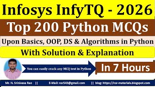 Top 200 Python MCQs with Solution and Explanation for InfyTQ 2023 Exam | InfyTQ Python MCQs 2023