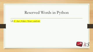 1.12 Python reserved words | Python Tutorial | ITS