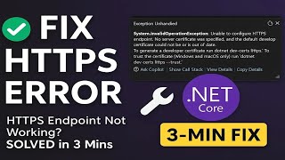 Fix HTTPS Endpoint Issue in ASP.NET Core | 100% Working HTTPS Certificate Solution 3-Min Quick Guide