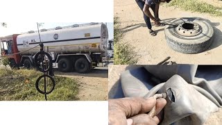 Truck 10.00 R 20 Puncture Grafting//Tire Patch Grafting//Easy Method Tire Works tyre easy way