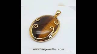 Finejewelthai-จี้ไทเกอร์อาย-จี้สร้อยคอ-พลอยประจำเดือน-Tiger-Eye-Birthstone-Pendant-P3019te00