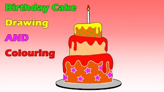 Happy Birthday Cake Drawing and Colouring | How to draw a birthday cake easy step by step